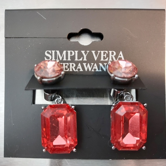 Simply Vera Vera Wang Silver Tone Coral Simulated Crystal Double Drop Earrings - Picture 2 of 2